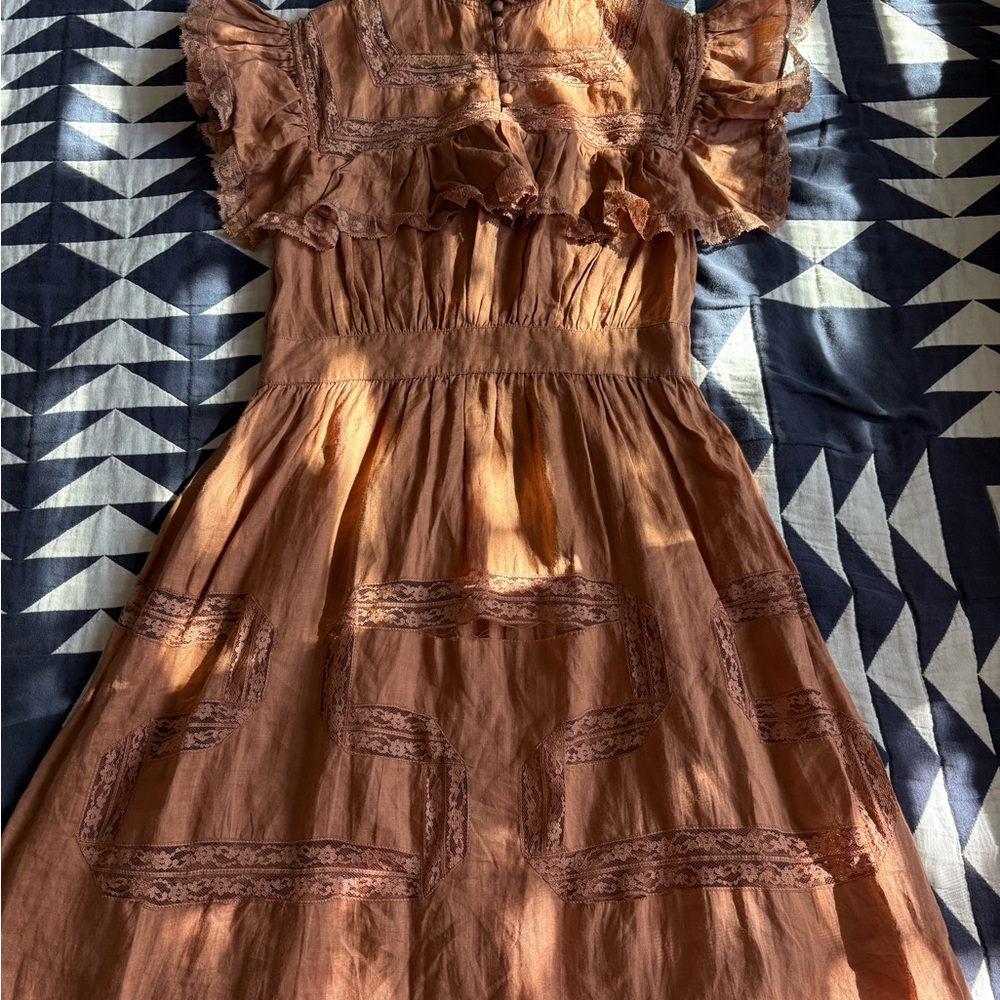 Doen Rust Brown Ruffled Midi Dress - Picture 4 of 12